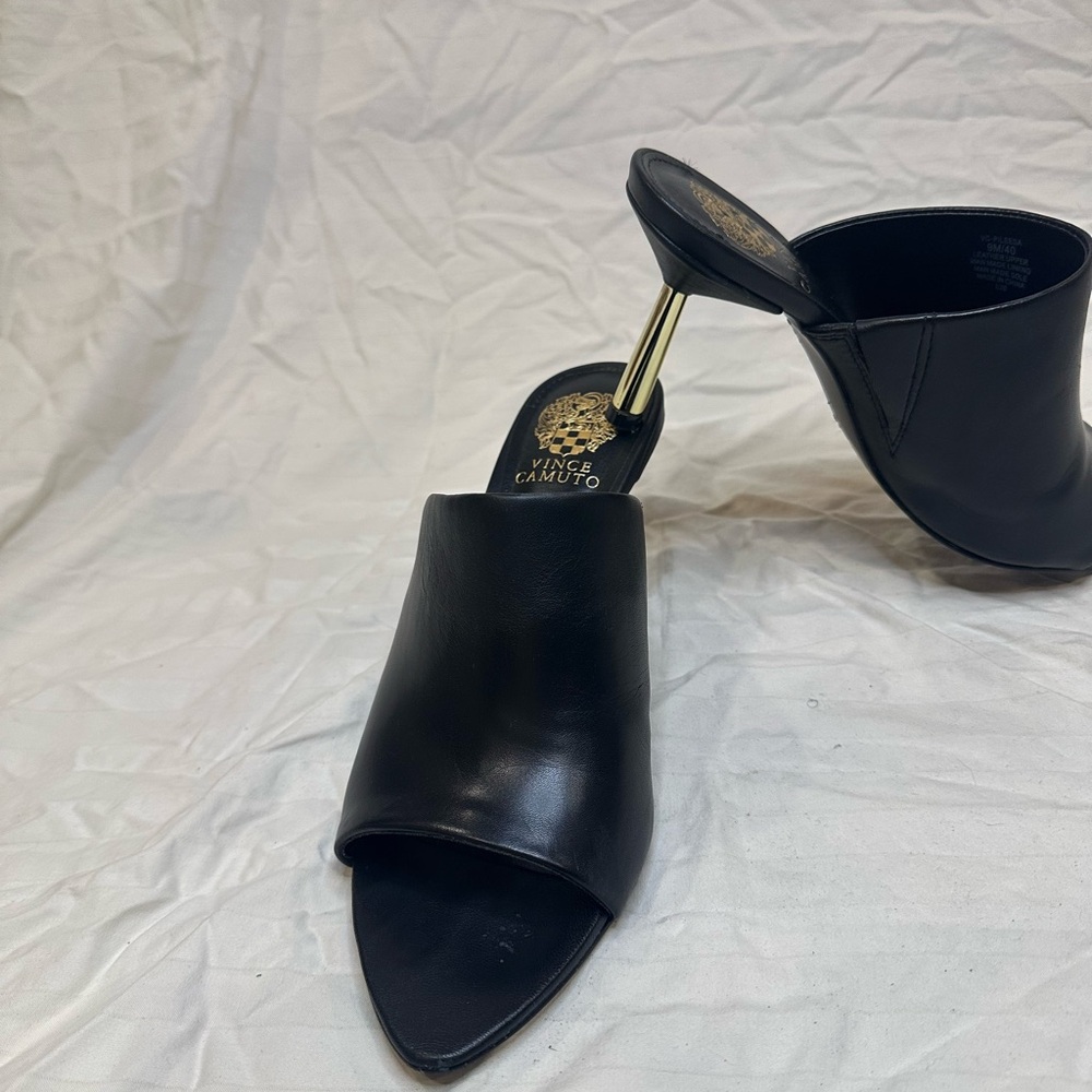 Vince Camuto Sleek Black Leather Mules - Picture 2 of 4